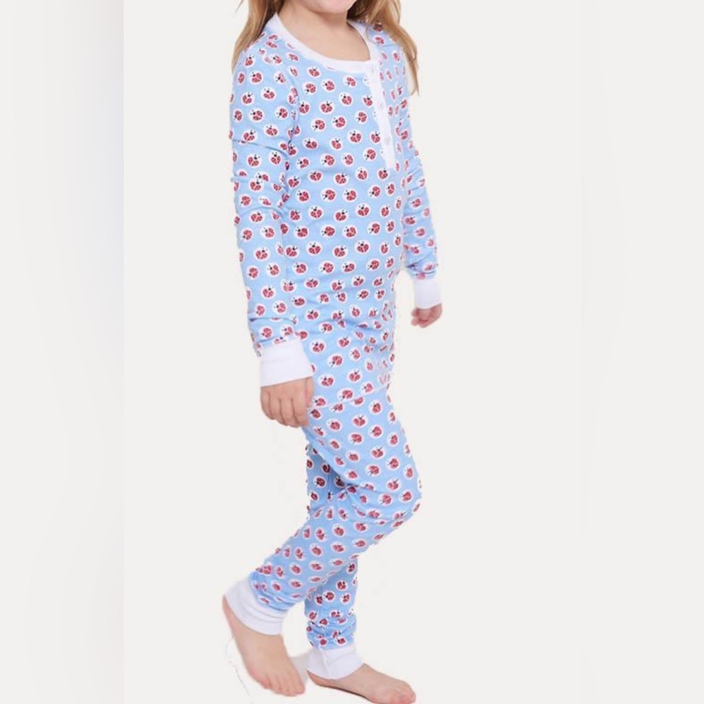 Roller Rabbit kids  Blue Pajama Top and bottom with Red Ladybug Print.  Size 12
